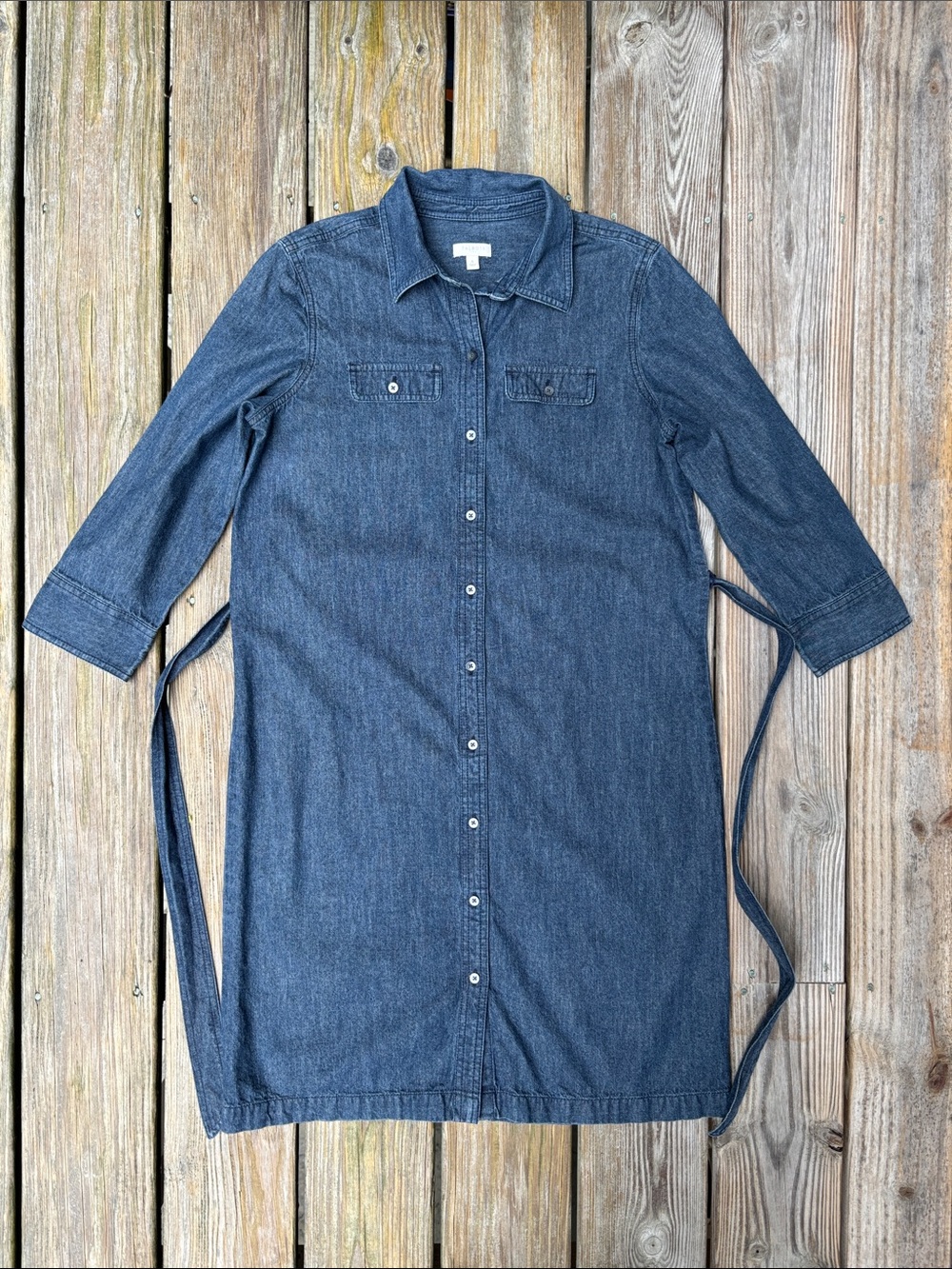 TALBOTS | Blue Denim Utility Preppy Casual Office Belted Shirt Dress | Size 6 - Picture 4 of 8
